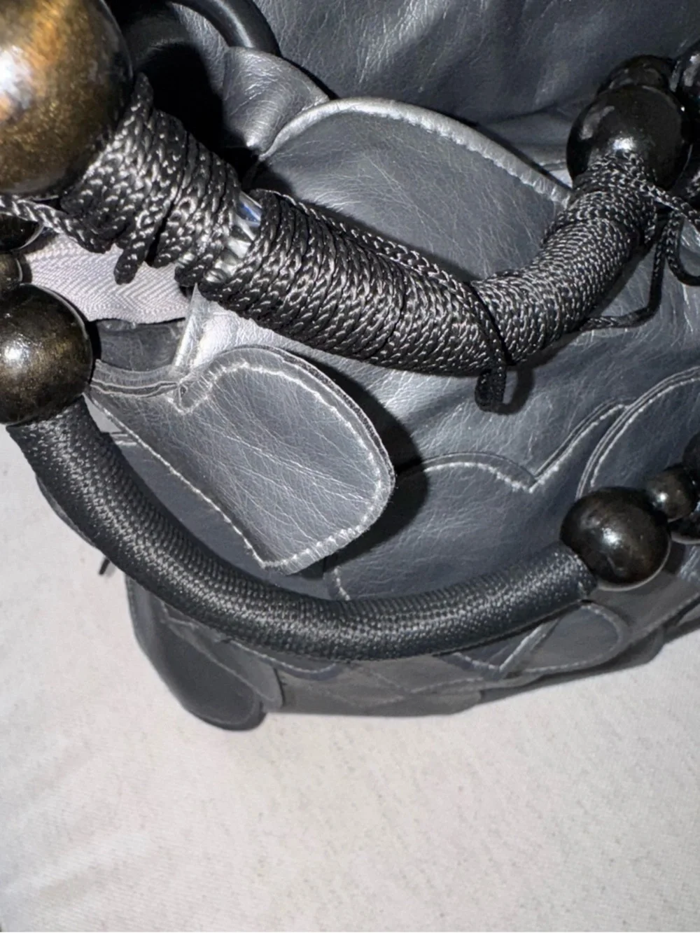 RARE Gray Faux Leather Retro Groovy Hearts Flap Beaded Handle Shoulder Bag Purse